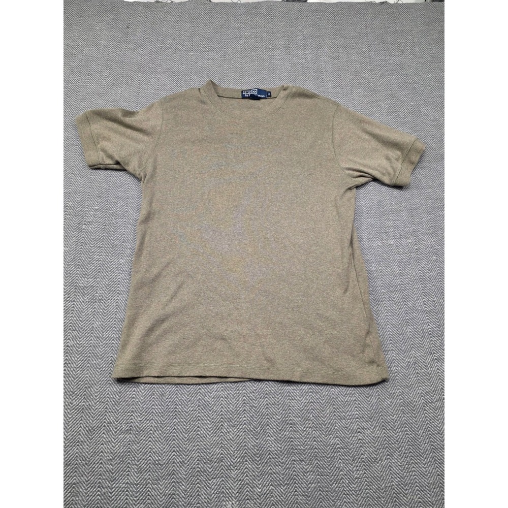 Polo Ralph Lauren Mens T-Shirt M Olive Green Khaki Cotton Crewneck Ribbed Cuffs